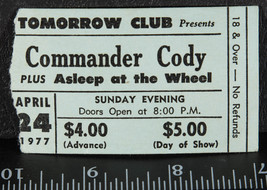 Vintage Commander Cody Asleep At The Wheel April 24 1977 Concert Ticket ... - £43.56 GBP