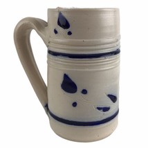 Vtg Route 60 Williamsburg Pottery Salt Glaze Cobalt Blue Leaf Mug Tankard U45 - £10.67 GBP