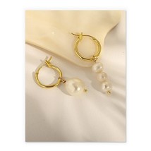 18K Gold Asymmetric Pearls Huggie Hoops Earrings - fstylish, Modern, Stunning - £28.05 GBP