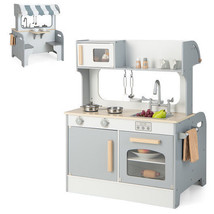 Double Sided Kids Pretend Kitchen Playset with 2-Seat Cafe-Gray - Color: Gray - $185.99