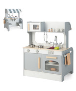 Double Sided Kids Pretend Kitchen Playset with 2-Seat Cafe-Gray - Color:... - €158,64 EUR