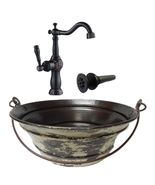 15&quot; Round Distressed Copper Bucket Vessel Sink with 13&quot; Faucet &amp; Daisy D... - £257.96 GBP