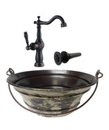 15&quot; Round Distressed Copper Bucket Vessel Sink with 13&quot; Faucet &amp; Daisy D... - $329.95