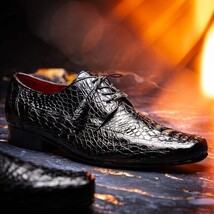 Leonardo Genuine Caiman Crocodile Dressy Derby's Shoes Lace up Black image 6