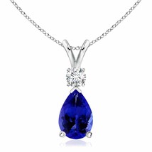 ANGARA 12x8mm Natural Tanzanite Teardrop Pendant Necklace with Diamond in Silver - £1,064.47 GBP+