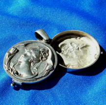 Antique Art Nouveau Sterling Silver Pendant  European Deco Locket 1920s ... - $1,880.01
