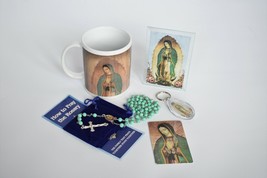 Our Lady of Guadalupe Gift Set Coffee Mug Rosary Keychain &amp; Votive Candle Holder - £23.69 GBP