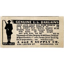 1944 A&amp;N War Gas Mask Bags Virginia Advertisement WW2 Military Surplus F8A - $19.99