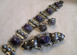  Mexican Silver Amethyst Bracelet Brooch Earrings Vintage Artisan Sterling - £723.20 GBP