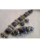  Mexican Silver Amethyst Bracelet Brooch Earrings Vintage Artisan Sterling - $925.00