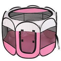 Dog Play Pen Foldable With Removable Zipper Top And Waterproof - Pink - $33.00