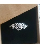 Silver-Tone ~ Heart ~ Celtic Design ~ Women&#39;s Size 11 ~ Petite ~ Thin Ba... - $18.70