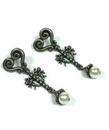 Pewter Heart Cherub Long Dangle Earrings Cupids - £15.30 GBP