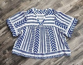 Women&#39;s Old Navy 2X Popover Top Blue &amp; White Aztec Print  V-Neck Relaxed... - £10.11 GBP