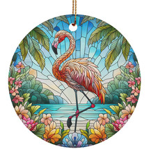 Cute Flamingo Lover Stained Glass Art Ornament Christmas Gift Xmas Tree Decor - £12.46 GBP