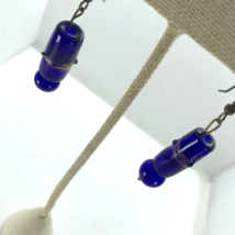Vintage Artisan earrings Cobalt Blue glass bead danglers Boho - £10.11 GBP