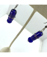 Vintage Artisan earrings Cobalt Blue glass bead danglers Boho - £10.07 GBP