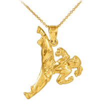 14k Solid Yellow Gold Female Marshal Arts Karate Sports Pendant Necklace - £172.92 GBP+