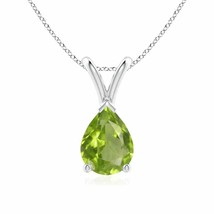V-Bale Pear-Shaped Peridot Solitaire Pendant in Silver (Grade- AA, Size- 8x6MM) - £120.73 GBP