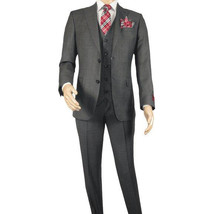 Men Suit BERLUSCONI Turkey 100% Italian Wool Super 180&#39;s 3pc Vested #Ber12 Gray - £231.46 GBP