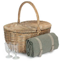 Oval Grey Sage 2 Person Fitted Picnic Basket - £68.02 GBP