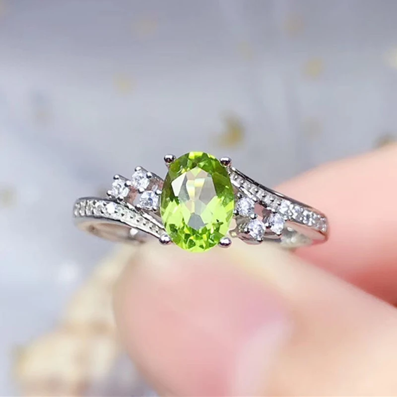natural peridot ring real 925 solid sterling silver fine jewelry for women anniv - £27.73 GBP