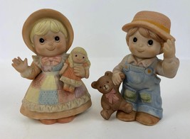 Homco Porcelain Figurine Patchwork Pair Boy Girl Teddy Bear Doll Home Interiors - £11.89 GBP