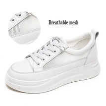 Fashion White Breathable Net Sneakers Women Low-Heel Flat Platform Ladies Lace-U - £58.08 GBP