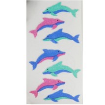 2000s Sandylion Fuzzy Velvet Teal Pink Dolphin Animal Small Sticker Shee... - $6.83 CAD
