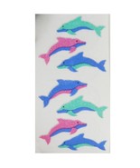 2000s Sandylion Fuzzy Velvet Teal Pink Dolphin Animal Small Sticker Shee... - $6.77 CAD