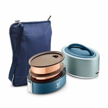 Vaya Tyffyn Blue Copper-Finished Steel Lunch Box with Bagmat,600ml,2 Containers - £84.64 GBP