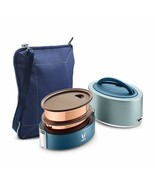 Vaya Tyffyn Blue Copper-Finished Steel Lunch Box with Bagmat,600ml,2 Con... - £83.21 GBP