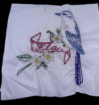 Florida Bird Embroidered Quilted Square Frameable Art State Needlepoint Vtg 8.5&quot; - £22.30 GBP
