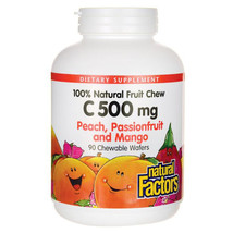 Natural Factors Vitamin C 500mg, 100% Natural Fruit Chews, 90 Chewable W... - $13.85