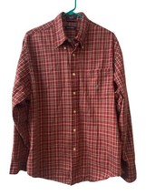 Nautica Button Down Shirt Mens Size L Red Orange Plaid Cotton  Pocket - £7.92 GBP