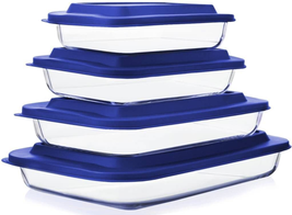 Baking Dish Set With Plastic Lids Rectangular Glass Bakeware Set 8 Piece... - £51.32 GBP