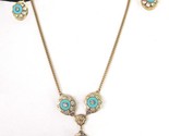 VTG  Sarah Coventry Gold Teal Rhinestone Choker Necklace Earring Set Boo... - $39.55