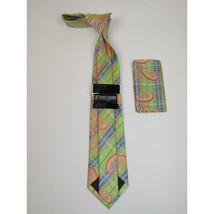 Men's Stacy Adams Necktie and Hankie Set Fancy Design Silky Look SAT38 Green image 2