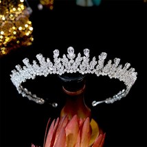 Luxury Bridal Crown Lengthened Tiara Cubic Zirconia Inlaid Headband Elegant Head - £92.82 GBP