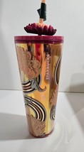 Starbucks Christmas Tumbler Gold Flower Floral  2024 Straw Topper 24 oz NWT - $34.99