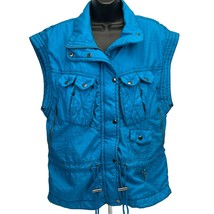 Lavon Sport Vintage 90s Womens Vest Jacket Medium Satin Blue Pockets Sleeveless - £37.86 GBP
