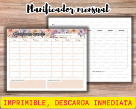 Planer mensual-Monthly Calendar-letter-A5 Journal Page - Printable Planner - pla - £2.35 GBP
