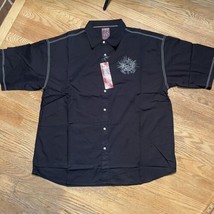 NWT Y2K Style Sz 3XL Koman Black Short Sleeve Button Shirt Skull Embroidery - £21.23 GBP