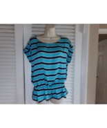 Michael Michael Kors blue striped blouse size M Perfect. Elastic waist gold - $12.10 CAD
