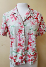 Sag Harbor Petite Woman&#39;s Tropical Hawaiian Floral Short Sleeve Button Shirt - £18.38 GBP