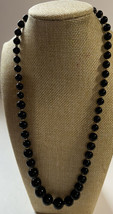 Jewelry Necklace Black Acrylic Onyx Type Graduated Gold Tone Beads 24&quot; Open - £8.82 GBP