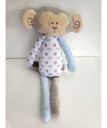 Saro Monkey Plush Stuffed Animal Blue Grey White Crinkle Ears - £33.39 GBP