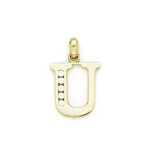 Boy/Girl 14k Yellow Gold White Sapphire Small Or Large Initial U Pendant  - £95.98 GBP