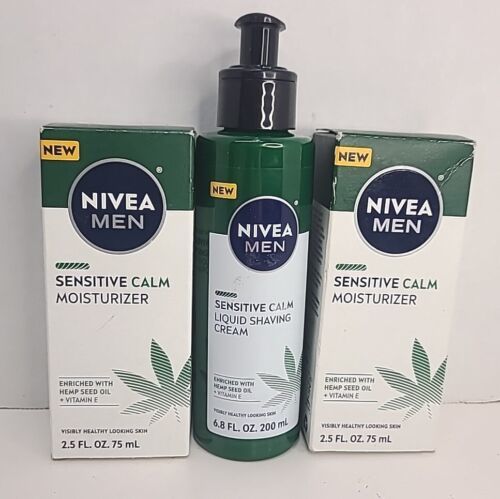 Nivea Men Sensitive Calm: Hemp Seed Oil Liquid Shaving Cream & 2 Moisturizer New - $19.79