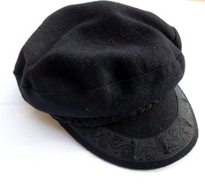 Dorfman Pacific Scala Nautical Marine Greek Fisherman Wool Blend Black Cap Hat - £27.38 GBP